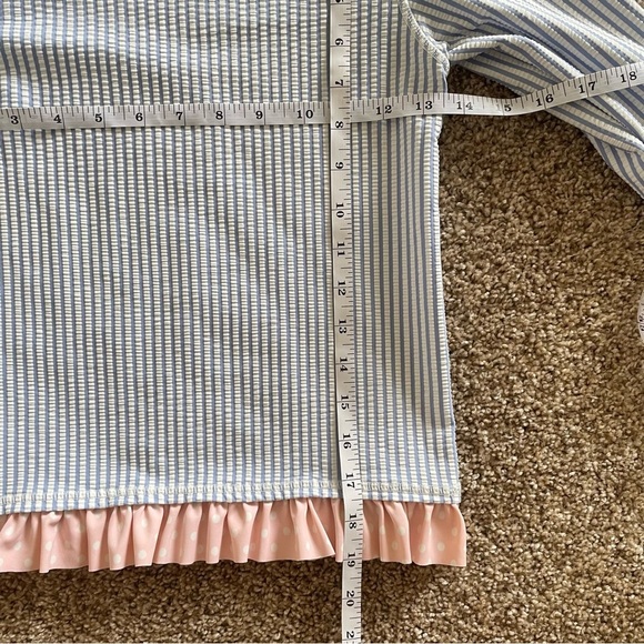 Ruffle Butts Seersucker Rash Guard Shirt Girls Size 10 Striped Long Sleeve Swim - Picture 8 of 10